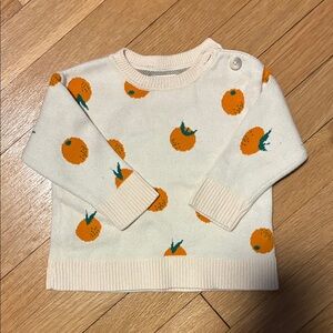 Bobo Choses, cream sweater with orange fruit pattern, size 6 - 12 months